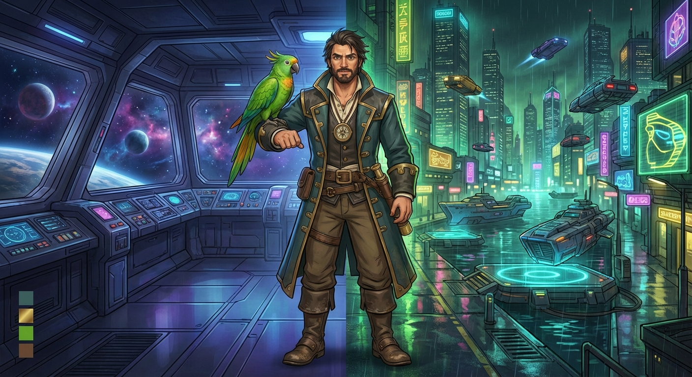 Captain Nemo and Bit comparing DLC worlds