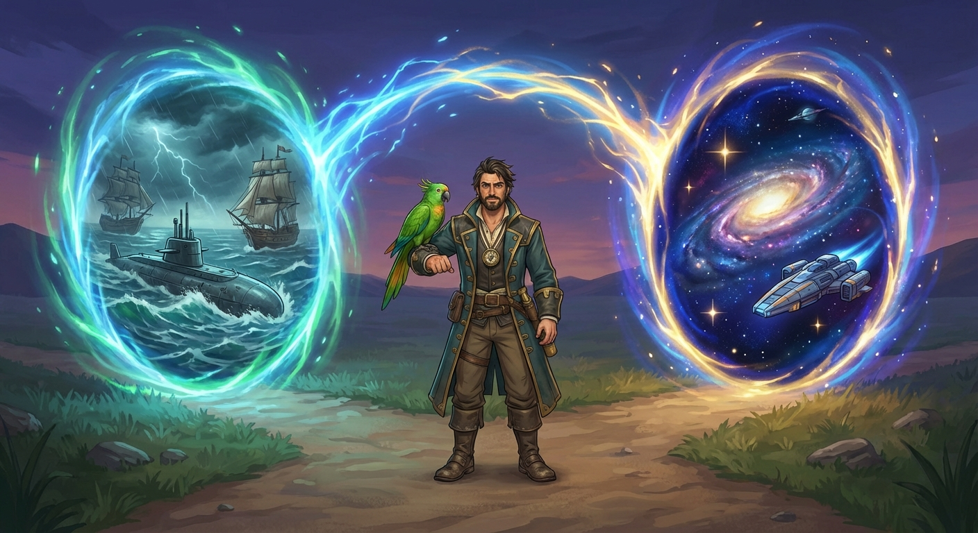 Captain Nemo and Bit choosing between DLC gameplay modes