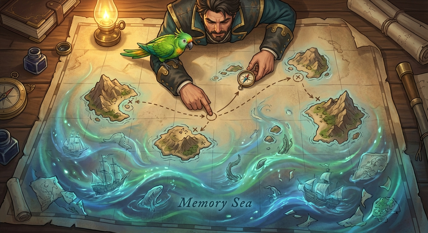 Captain Nemo and Bit charting a five-island voyage