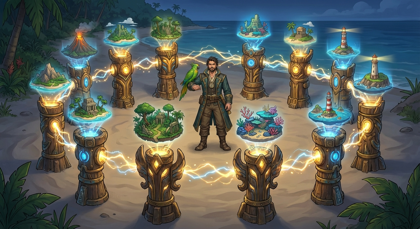 Captain Nemo and Bit surrounded by all fifteen base concepts